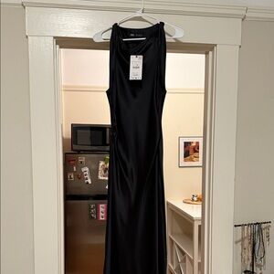 Zara Black Satin Midi Dress